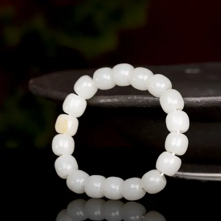 White Hetian Jade Barrel Bead Bracelet with Yellow Skin