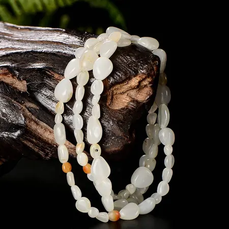 White Hetian Seed Jade Necklace and Wrap Bracelet